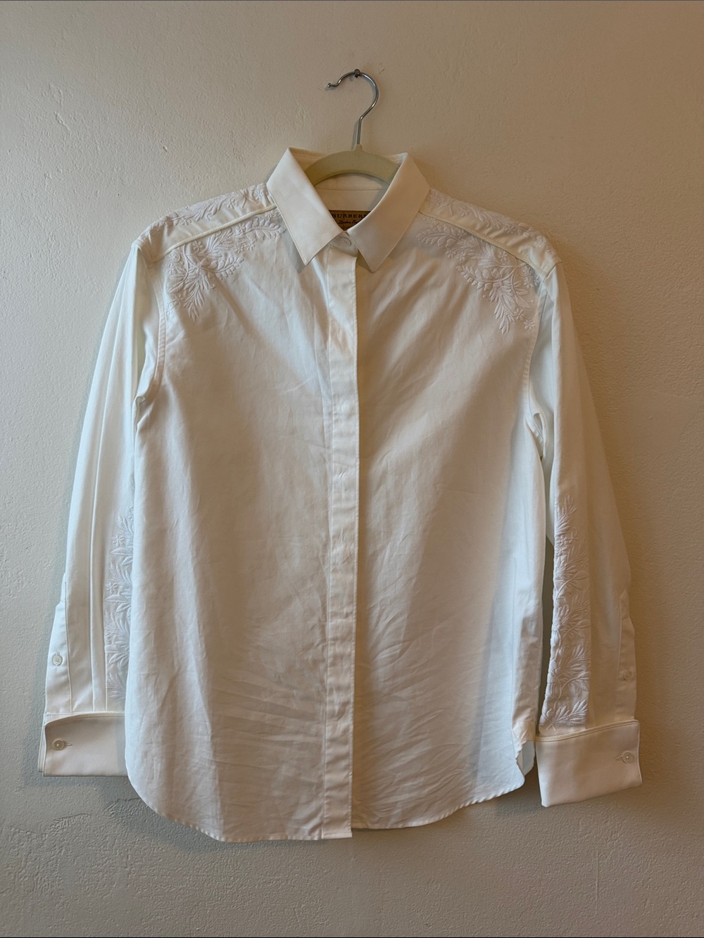 Burberry White Women's Embroidered Button-Down Shirt